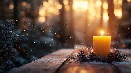 Rustic Christmas candle decoration with pinecones and cookies
