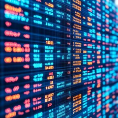 Obraz premium Digital display of financial data with colorful metrics and statistics.