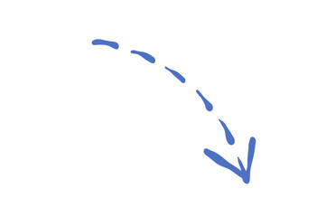 右肩下がりの青い矢印の手描き風シンプルイラスト