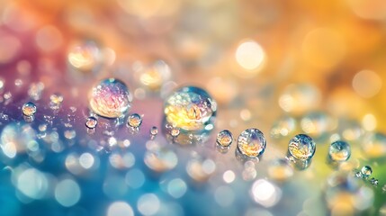 Abstract Colorful Water Droplets on a Shimmering Multicolor Surface : Generative AI