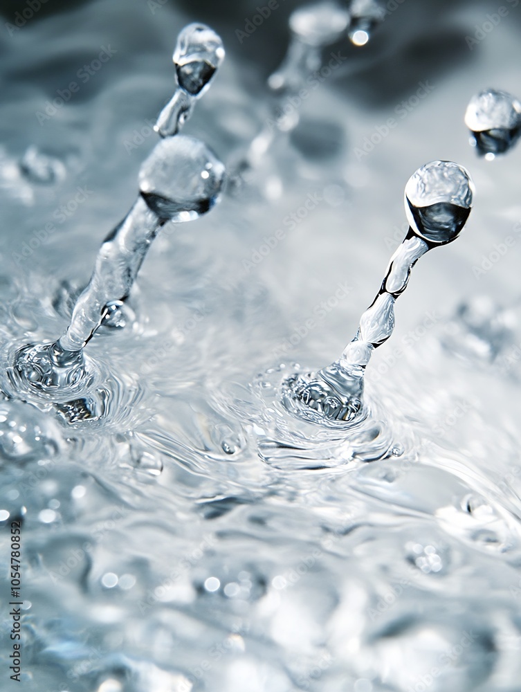 Poster ethereal splash of water droplets captured in frozen motion : generative ai
