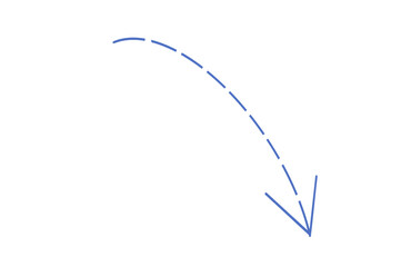 右肩下がりの青い矢印の手描き風シンプルイラスト