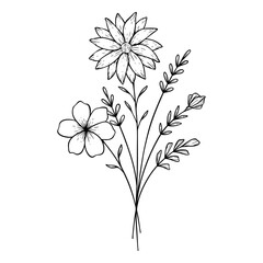 hand drawing flower with leaves. beautiful flower sketch illustration