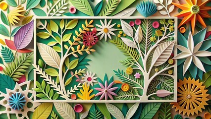 Abstract geometric paper-cutting artwork inspired by garden shapes and colors, abstract, pattern, garden, geometry, paper-cutting