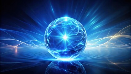 Abstract glowing blue sphere emitting magic waves of energy , glowing, blue, sphere, abstract, light, bright