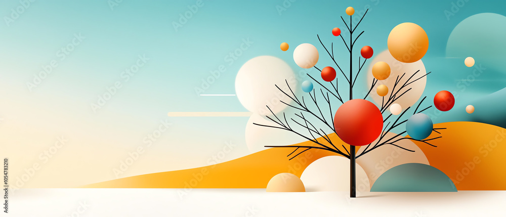 Poster a playful exploration of vibrant geometric patterns a colorful abstract landscape with whimsical ele