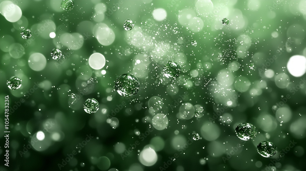 Poster captivating green bubbles with sparkling effect on a lush background : generative ai