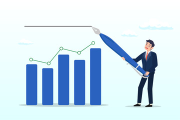 Businessman draw expectation line on KPI graph, set expectation or KPI, key performance indicator for improvement or work success, growth or growing business, hope or opportunity to success concept