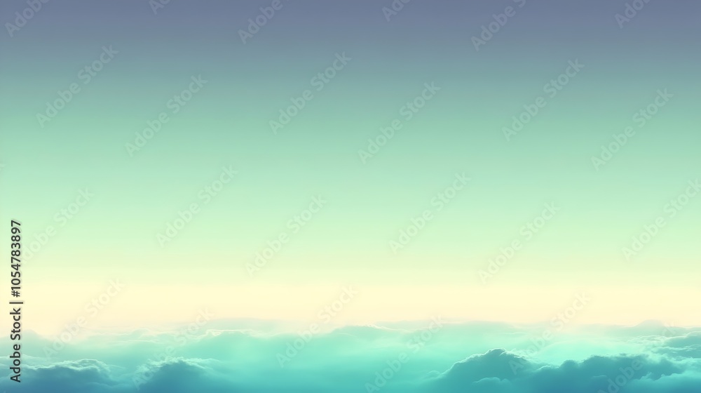 Poster a serene view of soft, billowy clouds under a gradient sky transitioning from pale turquoise to gent