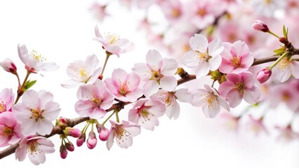 Obraz premium Sakura flowers isolated on white background, spring, cherry blossom, pink, petals, Japanese, blooming, nature, seasonal