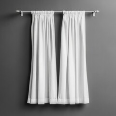 Two white curtains hanging on a gray wall, providing privacy and light control.