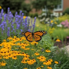 Naklejka premium Butterfly garden with pollinator plants