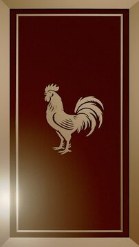 Chinese zodiac sign of rooster on a metal frame with red velvet background