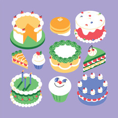 Purple Cake Handrawn Illustration Set