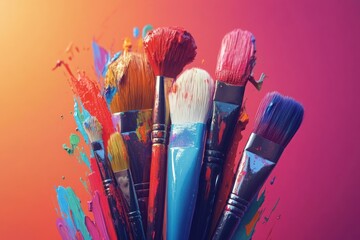 Colorful Paint Brushes with Splashes of Paint