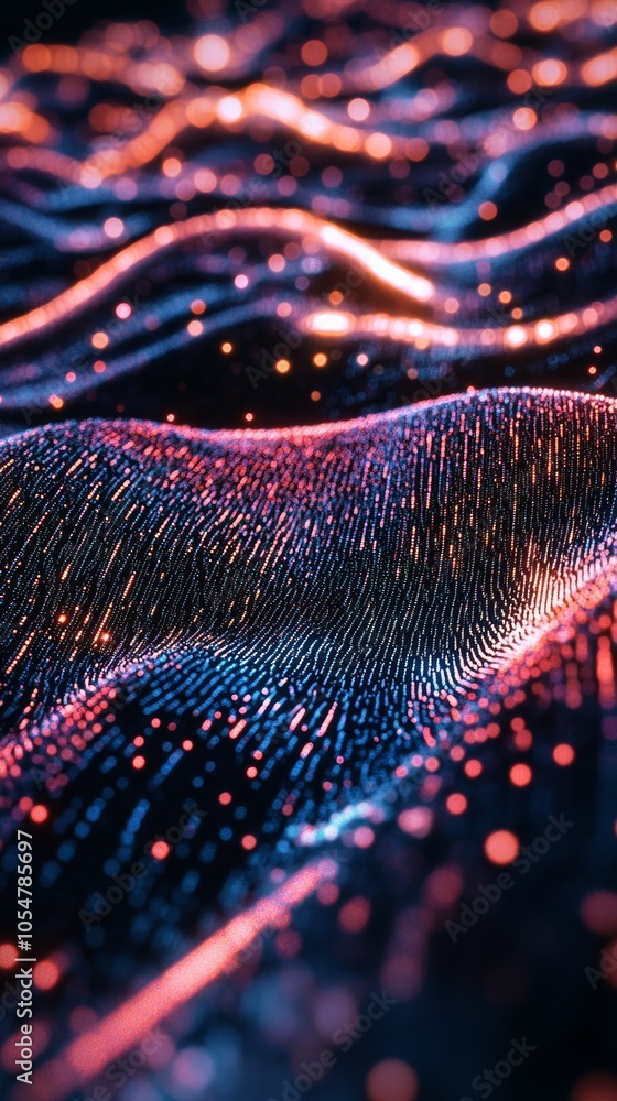 Poster abstract digital landscape with glowing particles