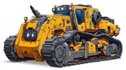 Futuristic Bulldozer Illustration Heavy Duty Construction Vehicle Artwork