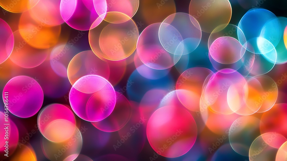 Poster Vibrant Circular Bokeh Background with Multicolored Lights for Festive Celebrations and Party Design Concepts : Generative AI