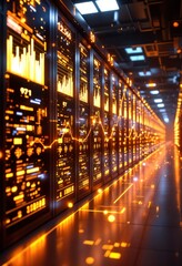 Fototapeta premium Futuristic Data Center with Digital Overlay