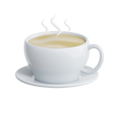3d illustration of coffee shop. Hot white coffee with white glass cup. 3d rendering. 3d icon. 3d elements
