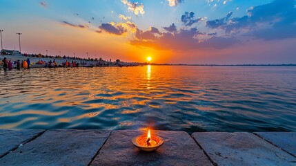 Devotees Performing Ganga Aarti at Sunset