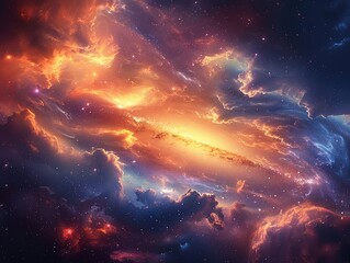 Fototapeta premium An otherworldly galaxy scene with nebula clouds swirling in radiant colors, like a celestial explosion frozen in time Camera Angle
