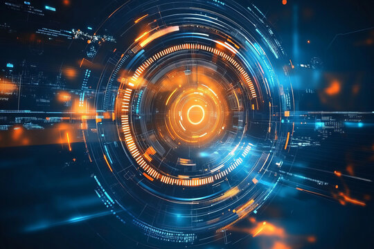 Futuristic Glowing Blue and Orange Circular HUD: A Sci-Fi Digital Interface