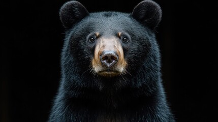 Fototapeta premium A close-up portrait of a black bear against a dark background.