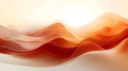 An abstract landscape of flowing waves in warm tones of orange and cream, creating a serene and uplifting mood with soft gradients and gentle curves.