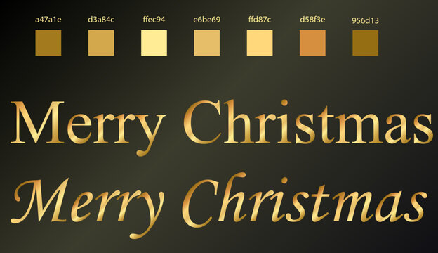 Merry Christmas text. Xmas calligraphic inscription. Christmas handwritten lettering. Xmas text isolated on Glod for postcard, poster, banner design element.