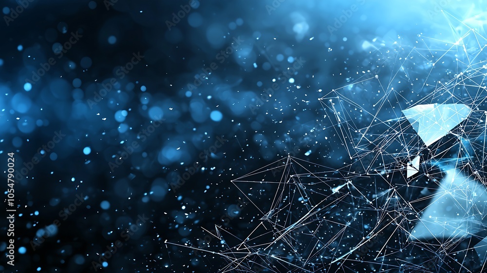 Poster advanced blue abstract digital technology network with dynamic geometric patterns : generative ai