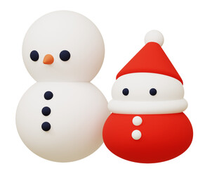 3D素材_サンタクロース_雪だるま