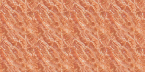 Seamless Pattern Texture Background: A close-up, top-down view of a peachy coral water surface, with faint caustic patterns across soft ripples
