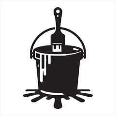 Bucket in brash silhouette on white background
