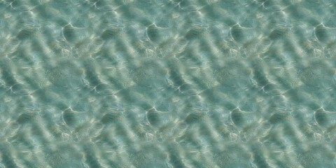 Seamless Pattern Texture Background: A close-up, top-down view of a teal water surface with faint caustic patterns across soft ripples
