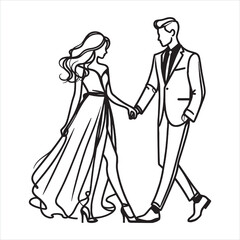 single one line Elegant couple in modern clothes silhouette on white background
