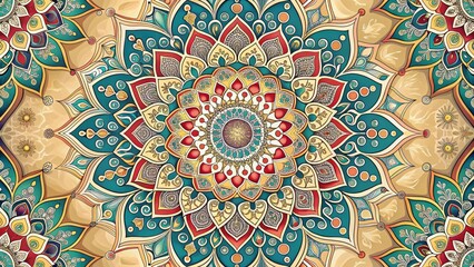 Soft colorful mandala pattern with vintage decorative elements inspired by Islam, Arabic, Indian, and Ottoman motifs, Mandala
