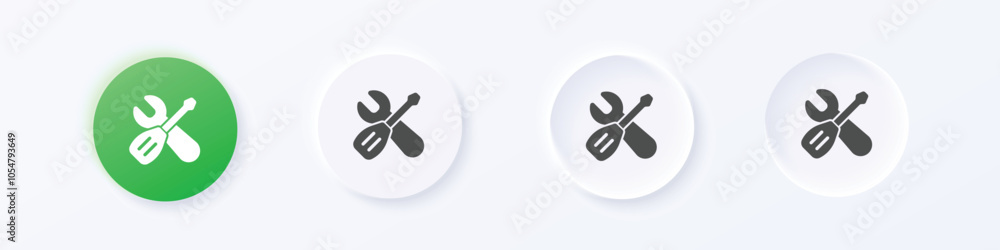Poster repair and setting icon. neumorphism round style button design vector