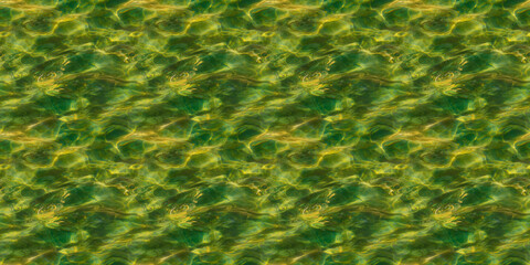 Seamless Pattern Texture Background: A close-up view of emerald green water with subtle caustic effects
