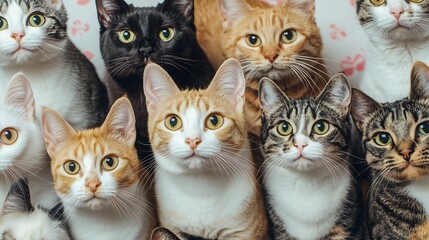 Fototapeta premium Diverse Group of Cats with Different Breeds and Colors Posing Adorably for Camera : Generative AI