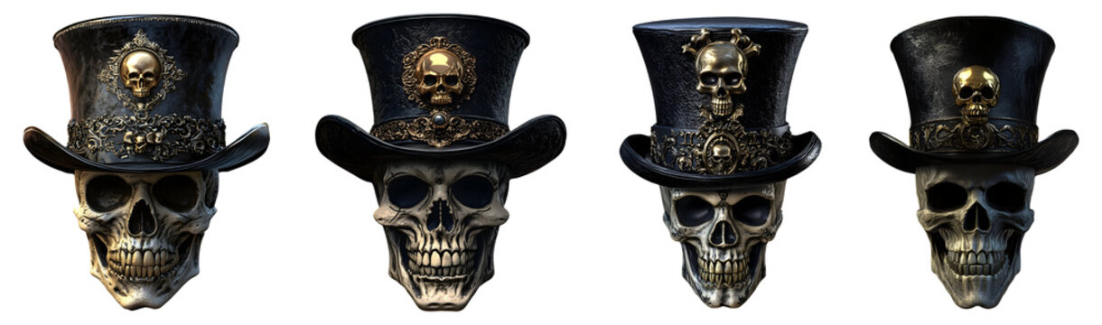 Gothic Skulls with Golden Top Hats