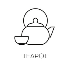 Teapot , kettle, tea kettle and tea cup line icon isolated on white background. Vector illustration.