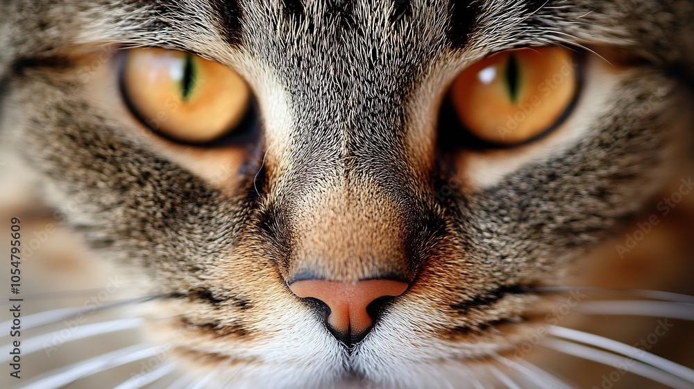 Poster closeup of an alert cat with sharp amber eyes showcasing feline grace and curiosity : generative ai