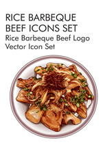 Rice barbeque beef logo vector icon set