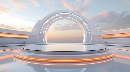 Fototapeta premium Techno Orange White futuristic circular booth illustration poster background