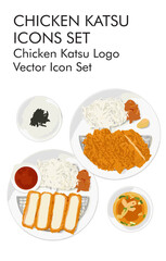 Chicken katsu logo vector icon set 