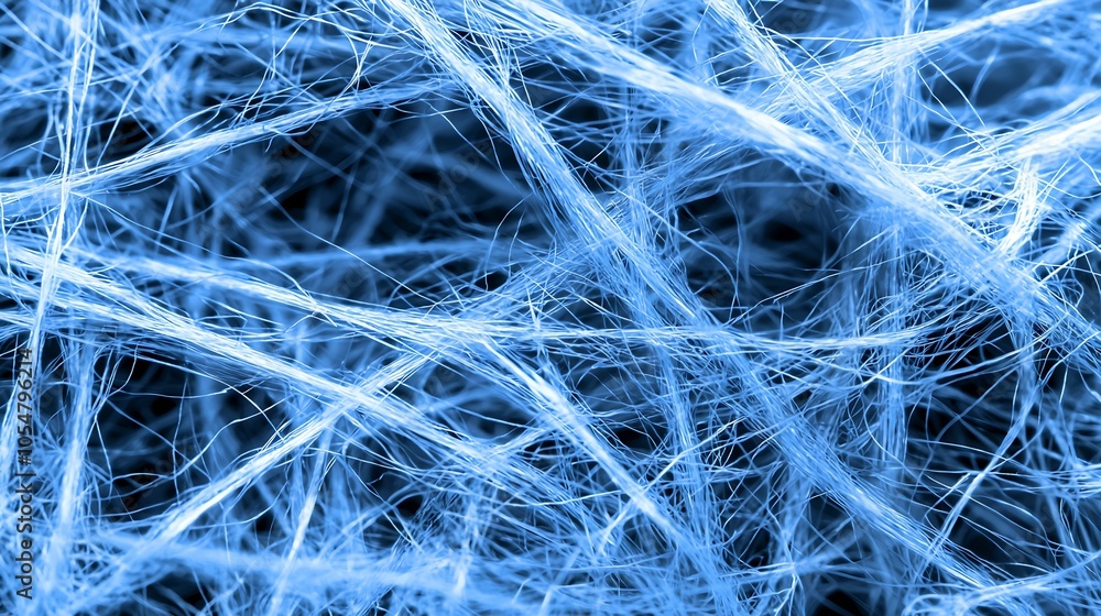 Poster abstract closeup of intertwined blue fiber network texture : generative ai