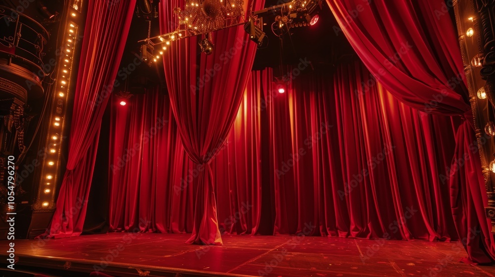 Aufkleber plush red velvet ds frame the stage adding a touch of elegance and drama to the performance space.