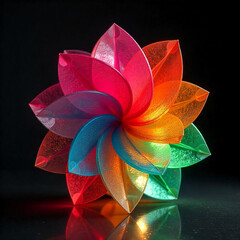 Fototapeta premium Abstract background with colorful triangles red plastic box on black background colorful paper