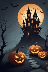 Set the mood with a banner featuring a full moon and spooky Halloween mansion.